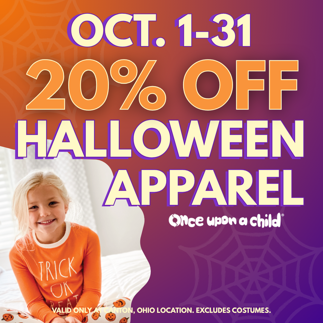 Halloween apparel is 20% off all October long.